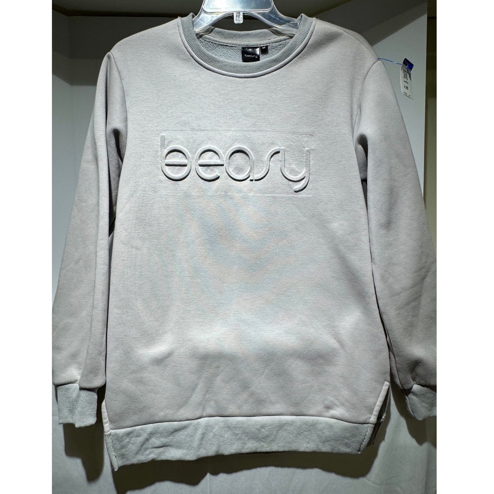 Beasy Pullover Sweatshirt Embossed Logo Crew Neck Casual Top Size M